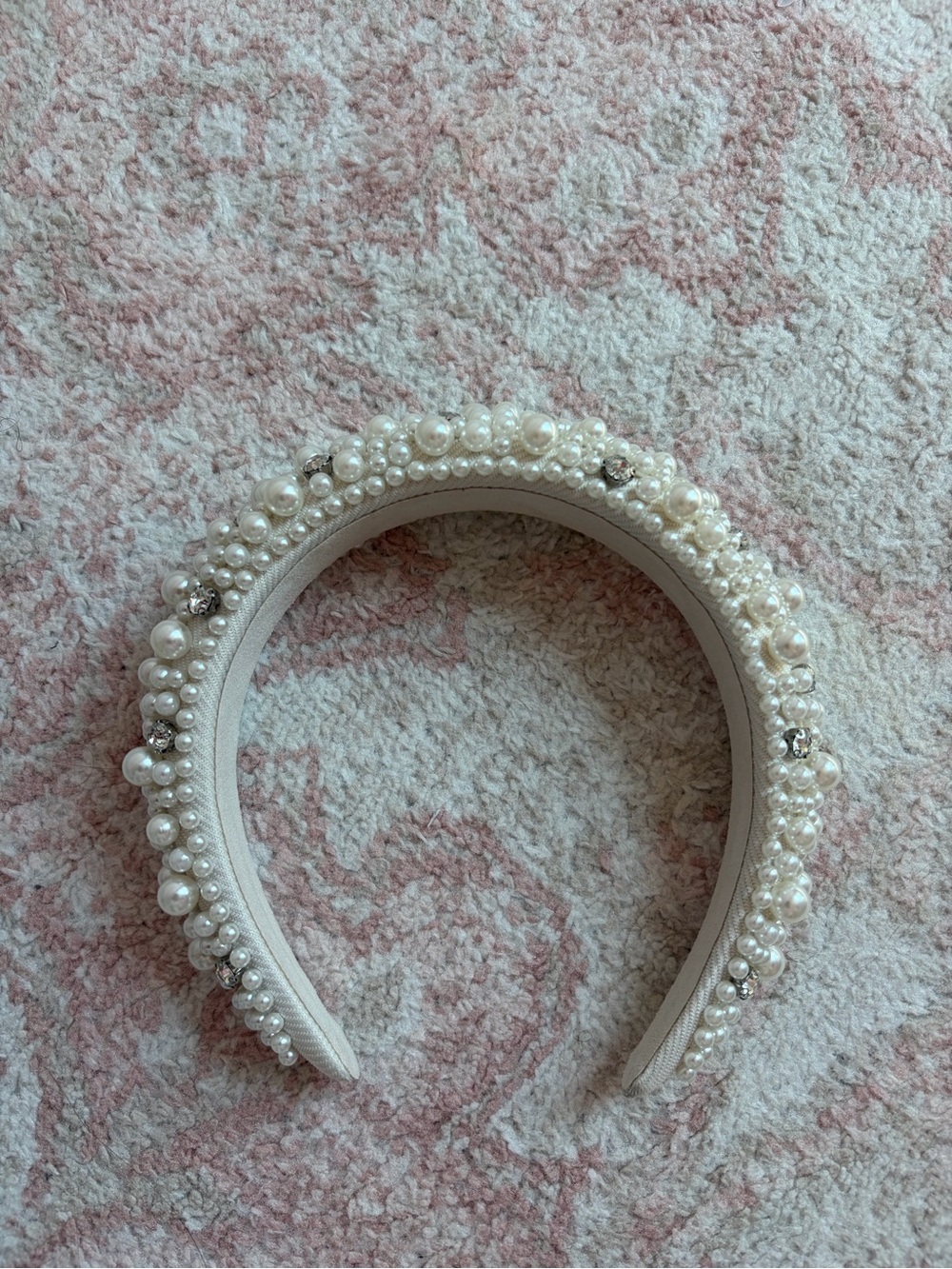 Pearl Embellished Cream Headband - Elegant Women's Accessory